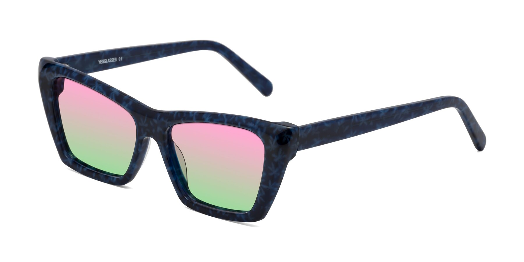 Angle of Khoi in Blue Snowflake with Pink / Green Gradient Lenses