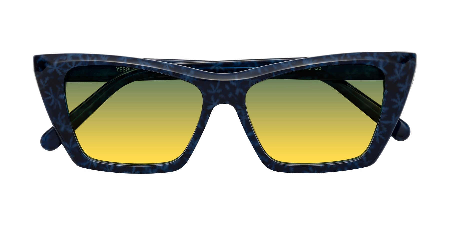 Folded Front of Khoi in Blue Snowflake with Green / Yellow Gradient Lenses