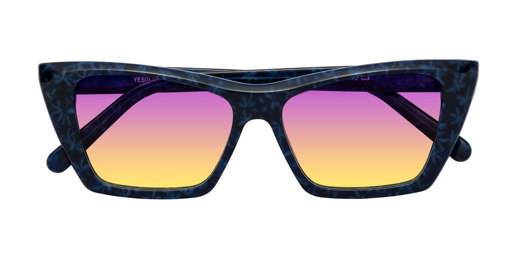 Folded Front of Khoi in Blue Snowflake with Purple / Yellow Gradient Lenses