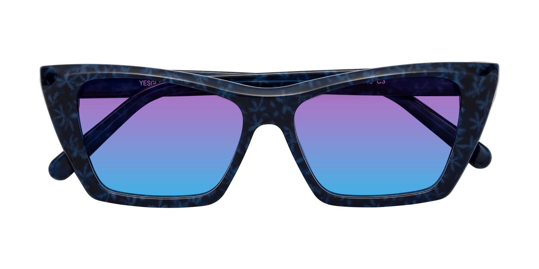 Folded Front of Khoi in Blue Snowflake with Purple / Blue Gradient Lenses