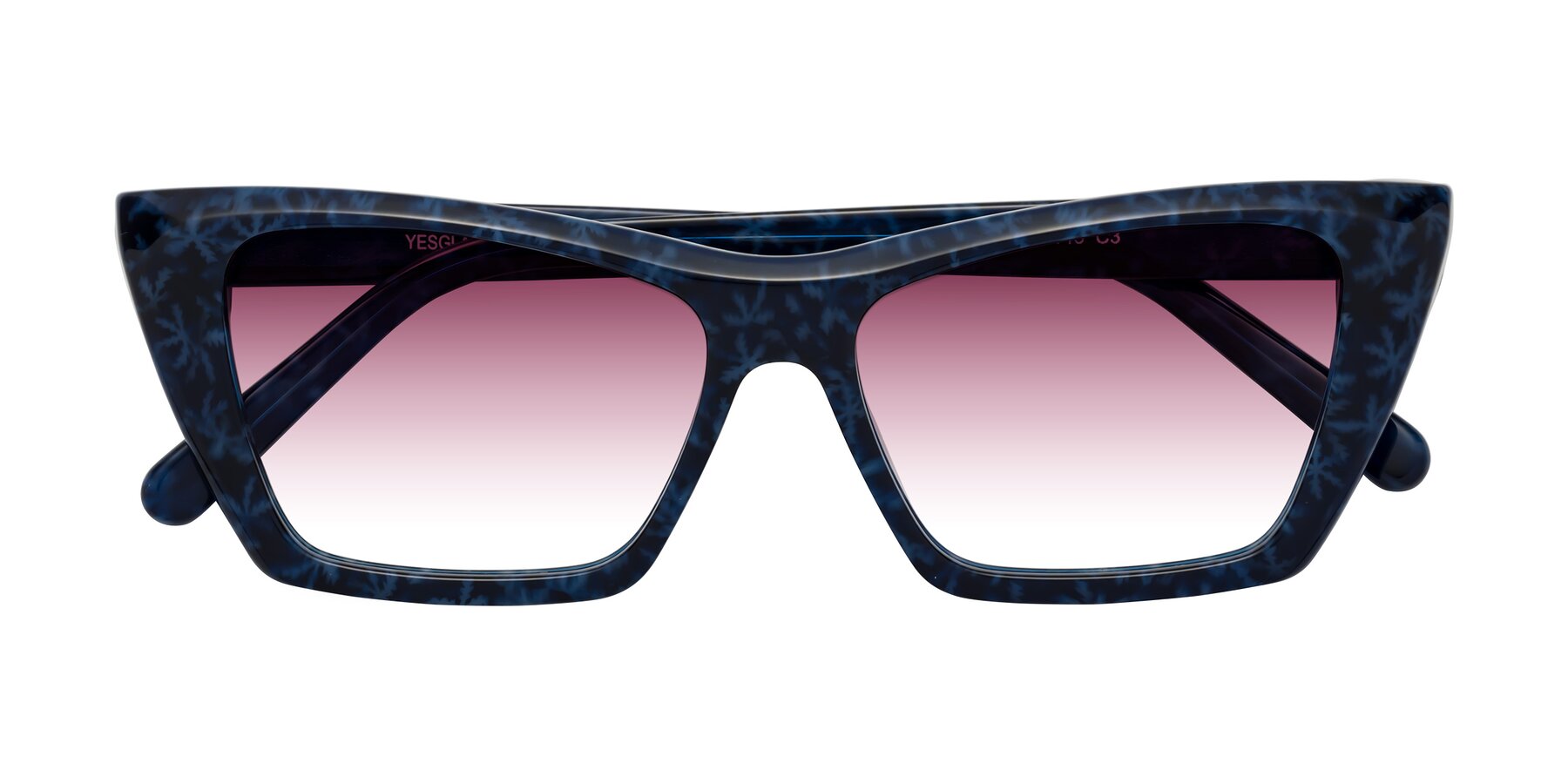 Folded Front of Khoi in Blue Snowflake with Wine Gradient Lenses