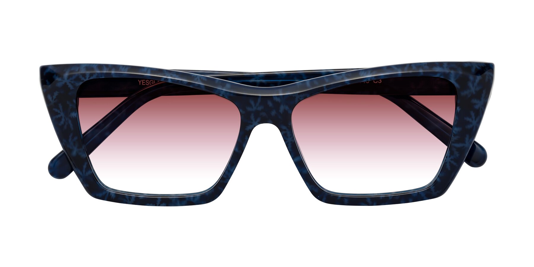 Folded Front of Khoi in Blue Snowflake with Garnet Gradient Lenses