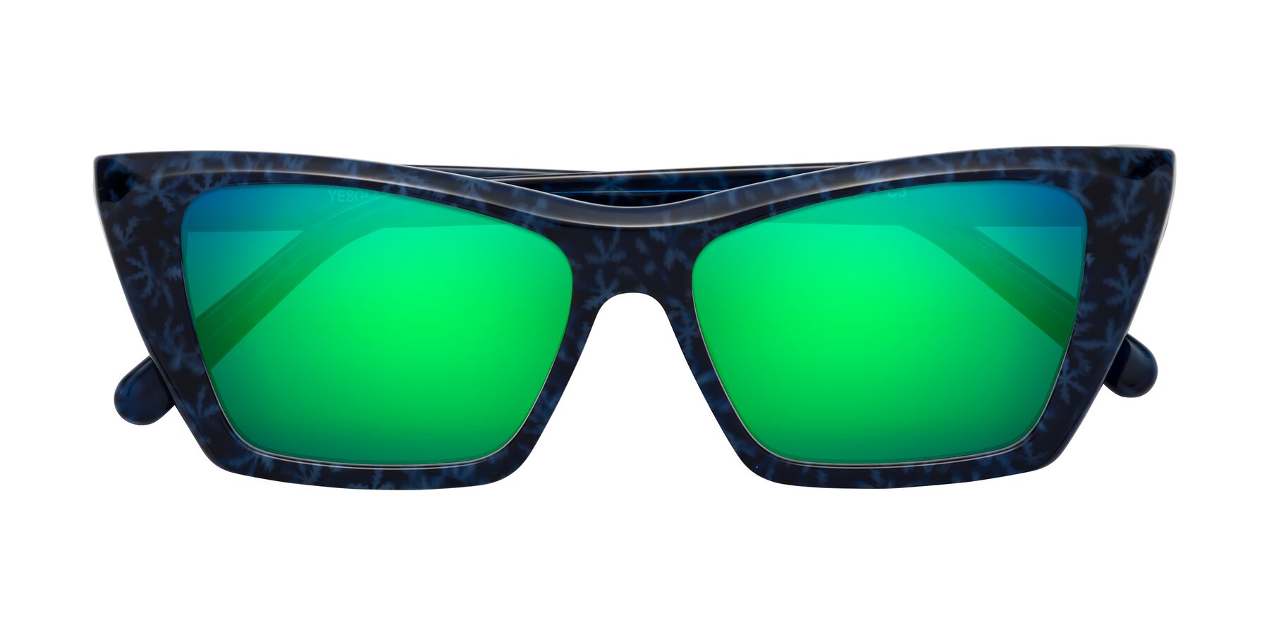 Folded Front of Khoi in Blue Snowflake with Green Mirrored Lenses