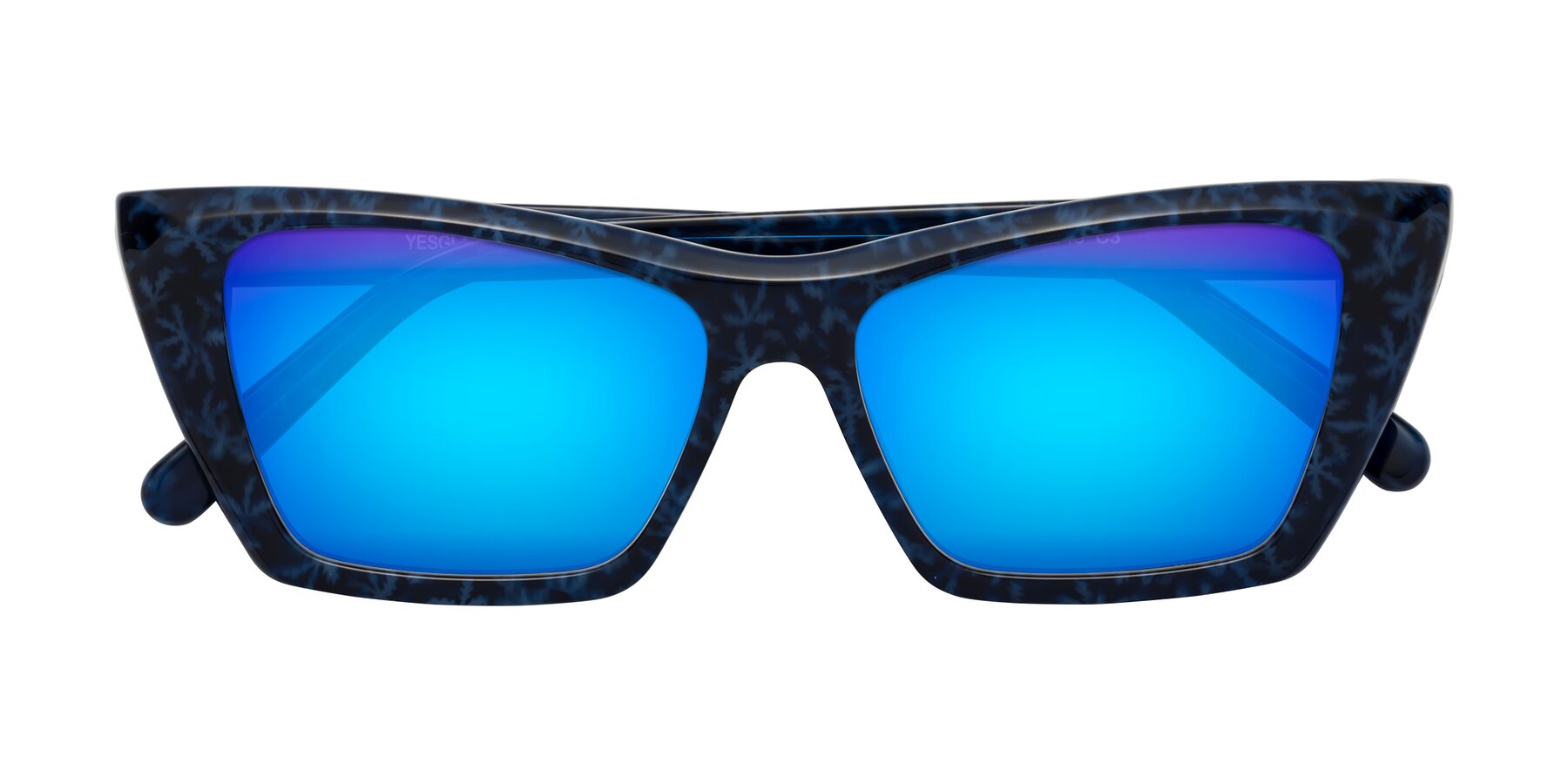 Folded Front of Khoi in Blue Snowflake with Blue Mirrored Lenses