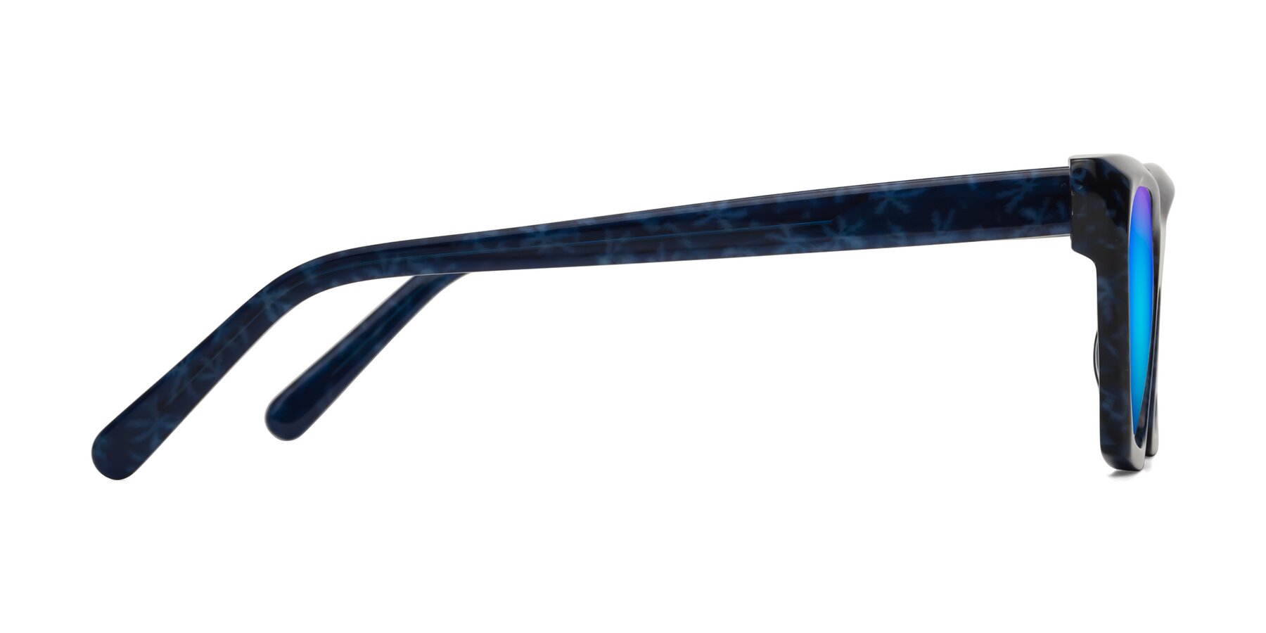Side of Khoi in Blue Snowflake with Blue Mirrored Lenses