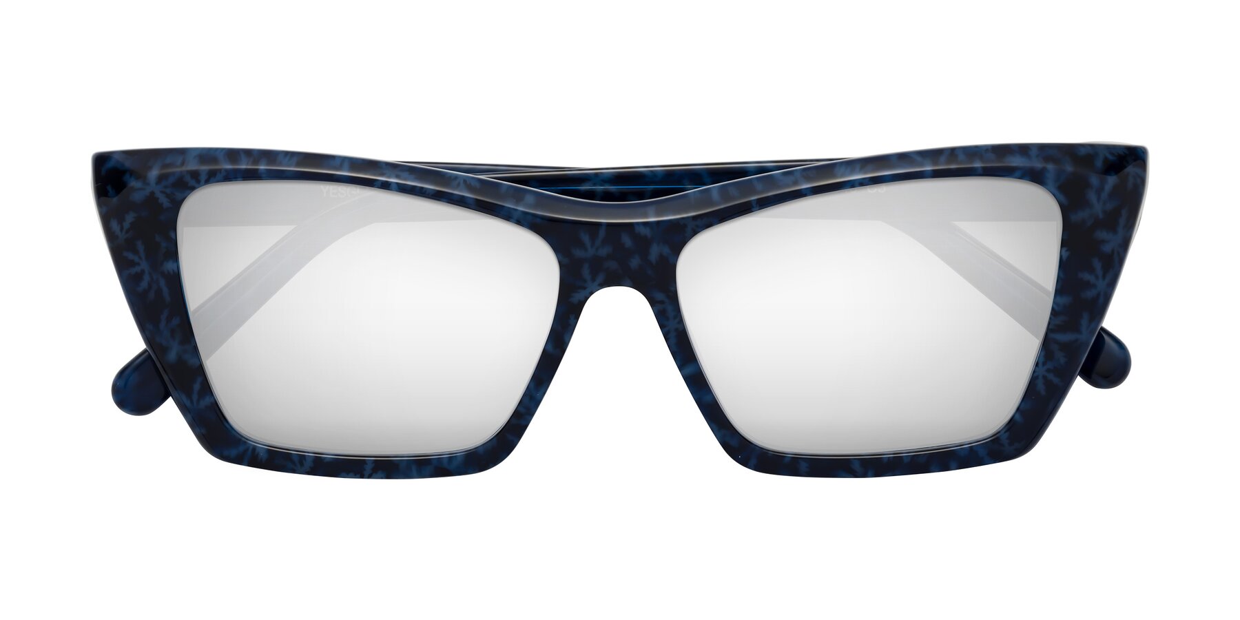 Folded Front of Khoi in Blue Snowflake with Silver Mirrored Lenses