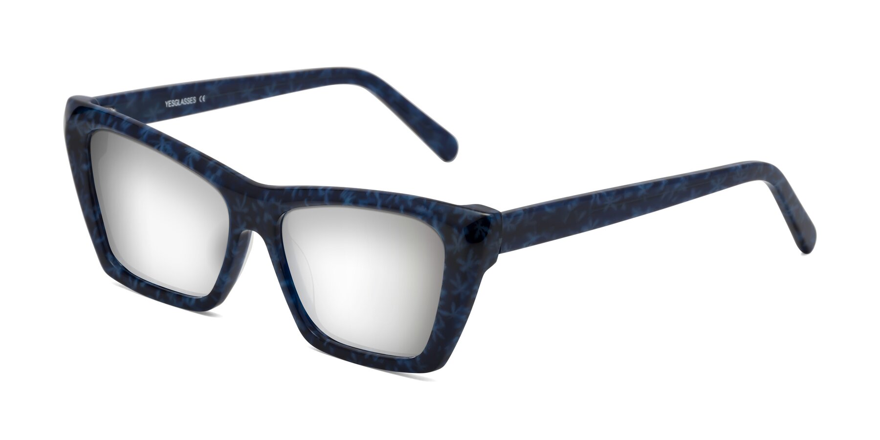 Angle of Khoi in Blue Snowflake with Silver Mirrored Lenses