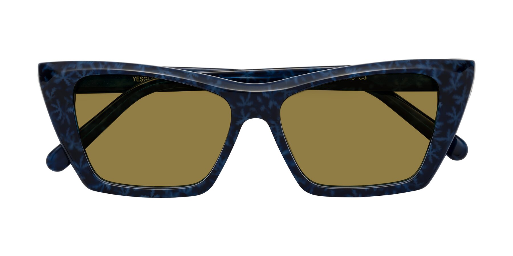 Folded Front of Khoi in Blue Snowflake with Brown Polarized Lenses