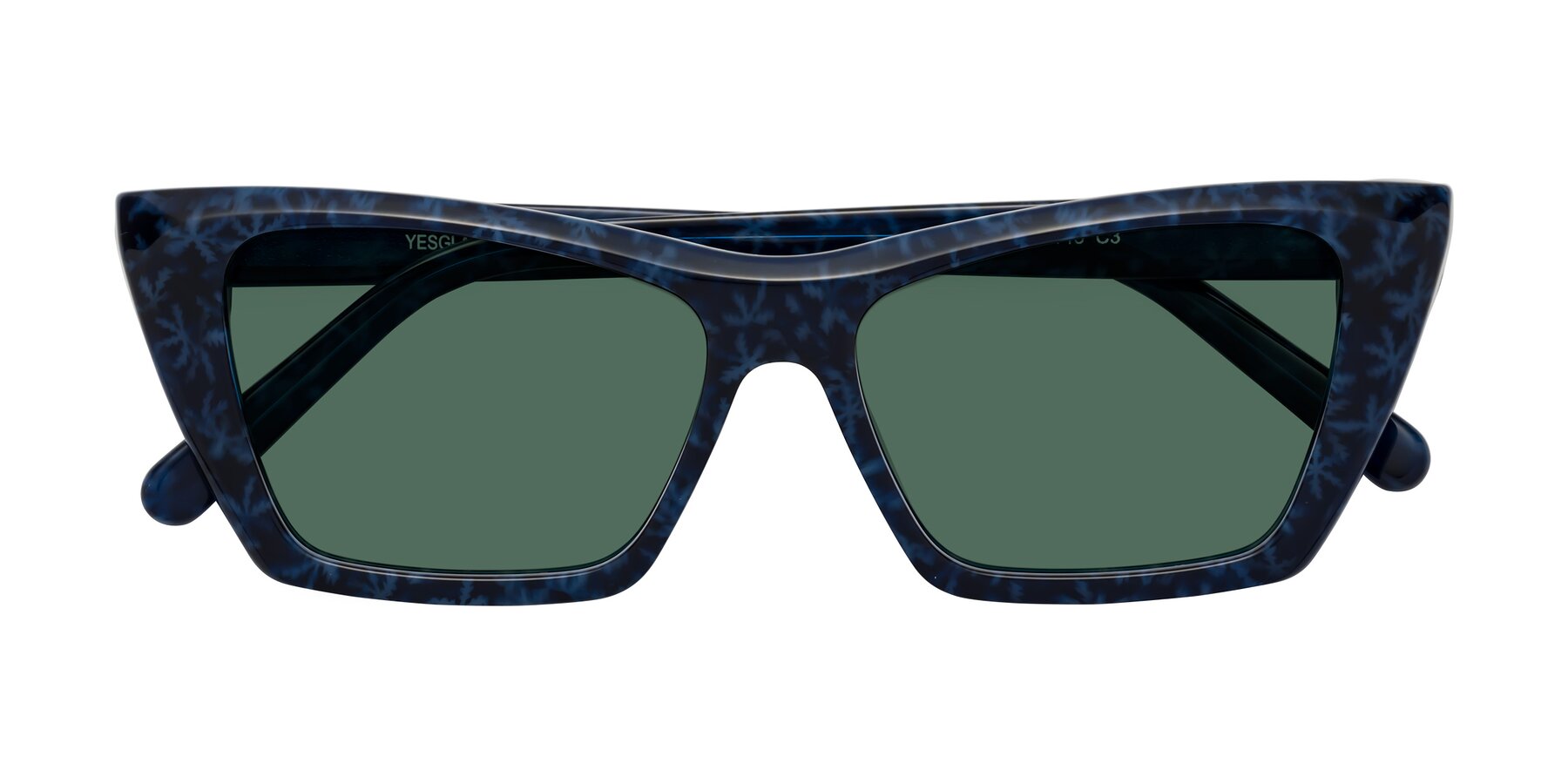 Folded Front of Khoi in Blue Snowflake with Green Polarized Lenses