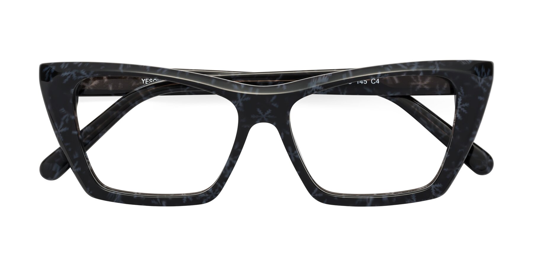 Folded Front of Khoi in Dark Gray Snowflake with Clear Eyeglass Lenses