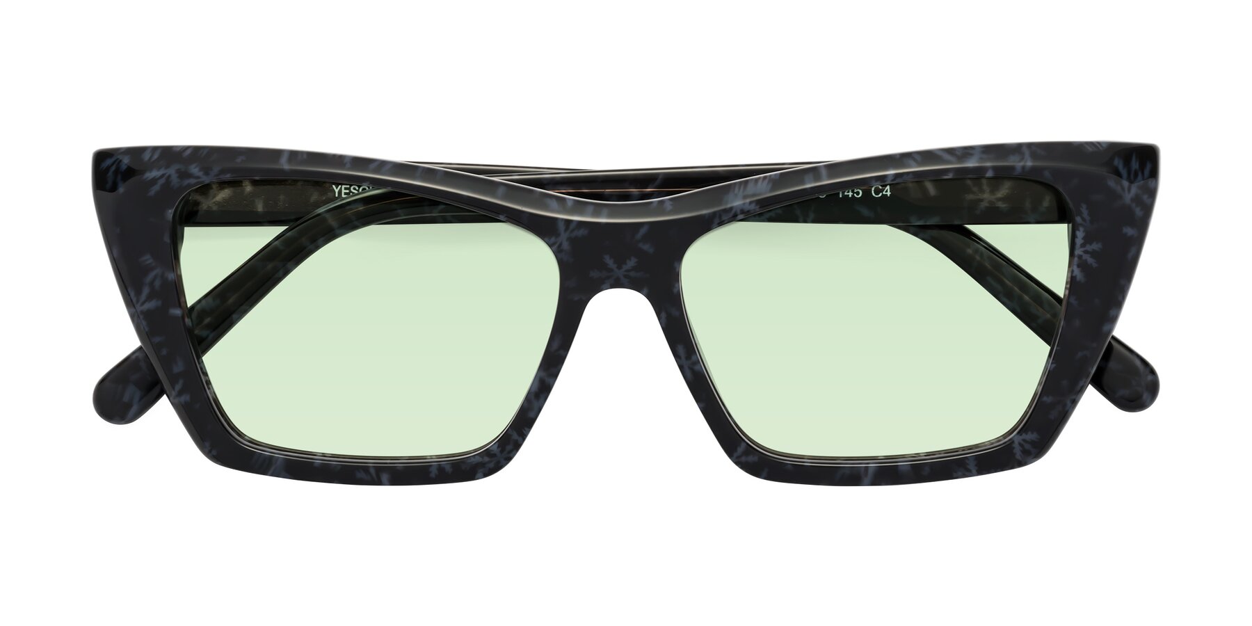 Folded Front of Khoi in Dark Gray Snowflake with Light Green Tinted Lenses