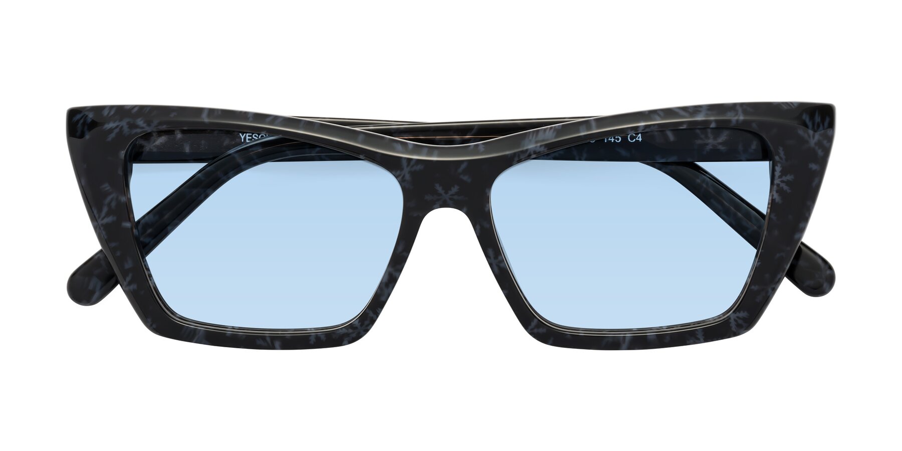 Folded Front of Khoi in Dark Gray Snowflake with Light Blue Tinted Lenses