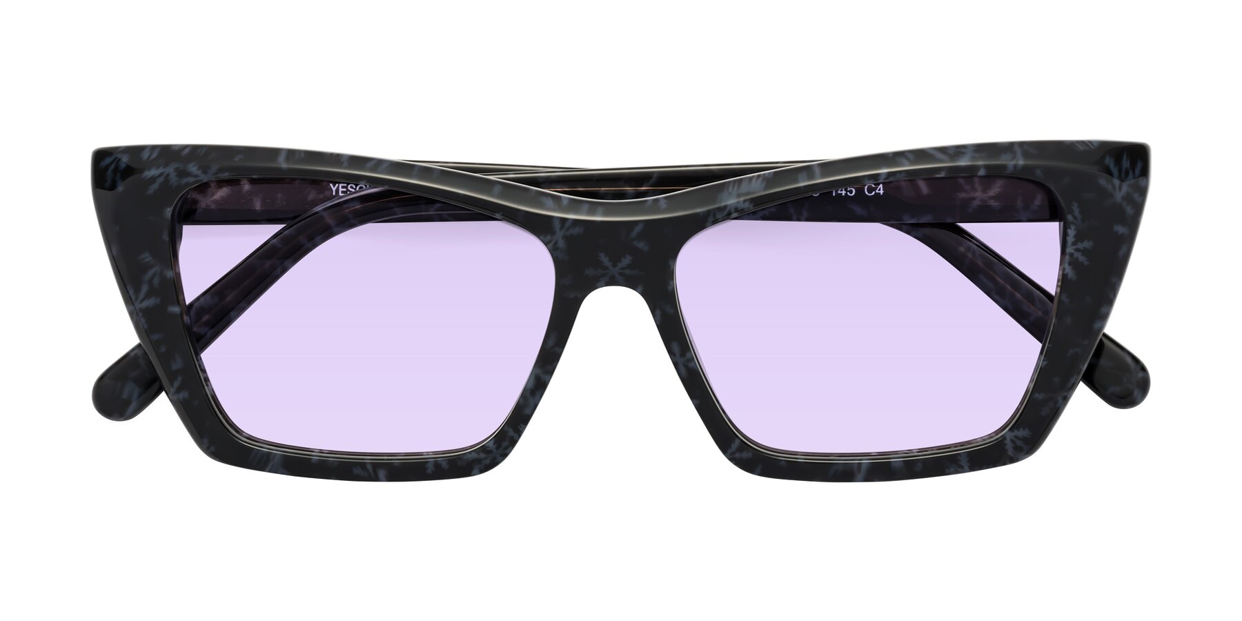 Folded Front of Khoi in Dark Gray Snowflake with Light Purple Tinted Lenses