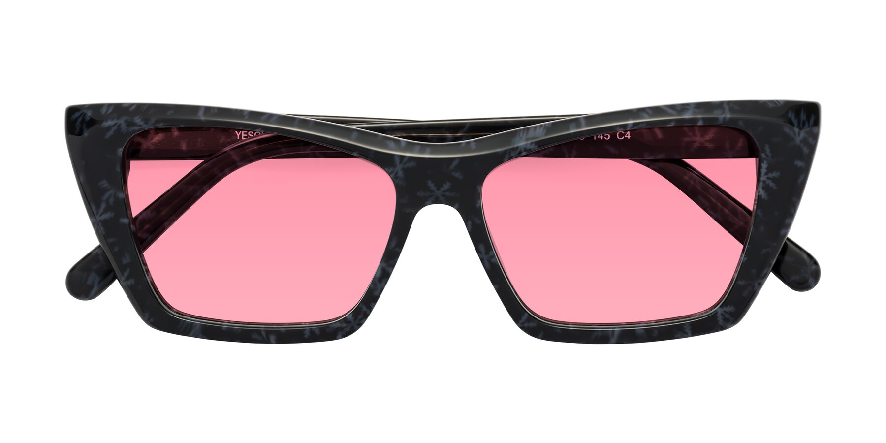 Folded Front of Khoi in Dark Gray Snowflake with Pink Tinted Lenses