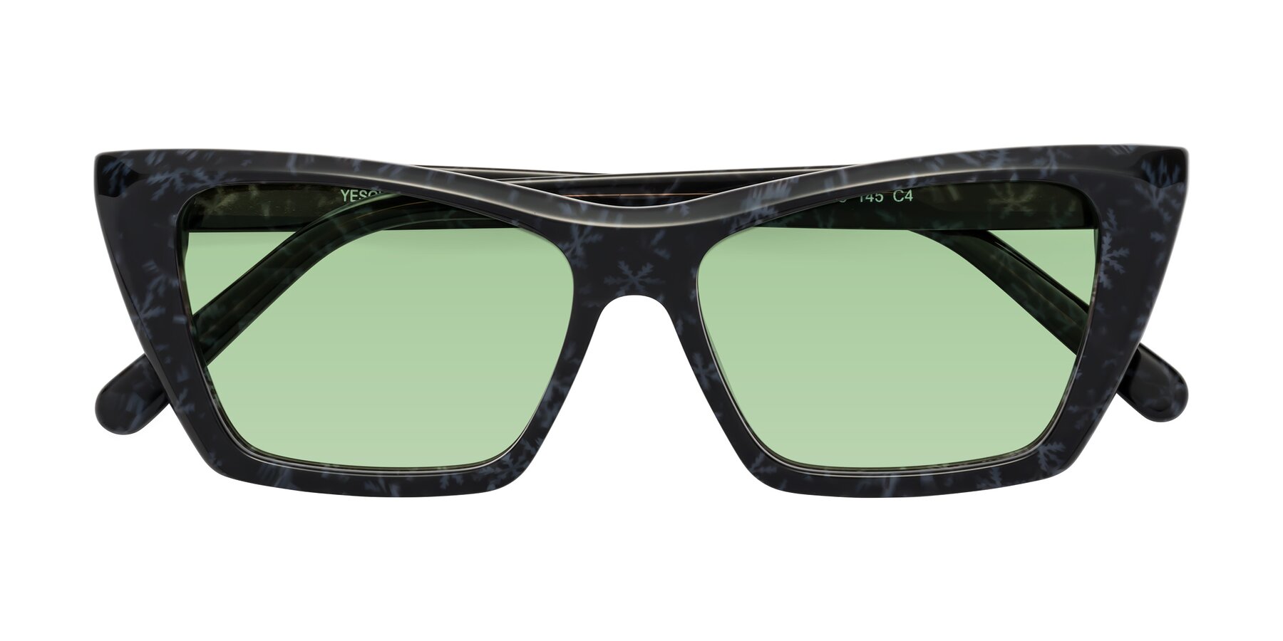 Folded Front of Khoi in Dark Gray Snowflake with Medium Green Tinted Lenses