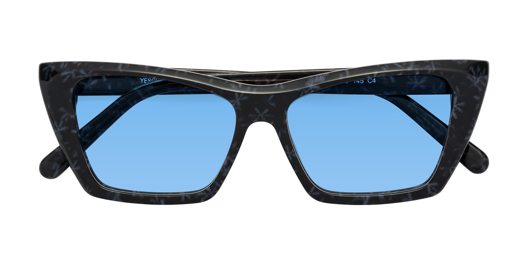 Folded Front of Khoi in Dark Gray Snowflake with Medium Blue Tinted Lenses