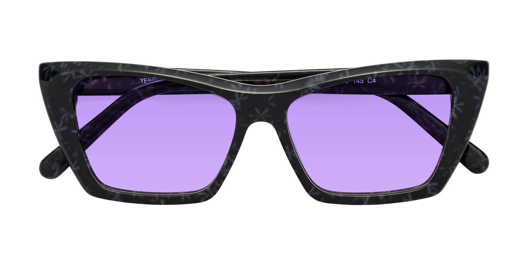 Folded Front of Khoi in Dark Gray Snowflake with Medium Purple Tinted Lenses