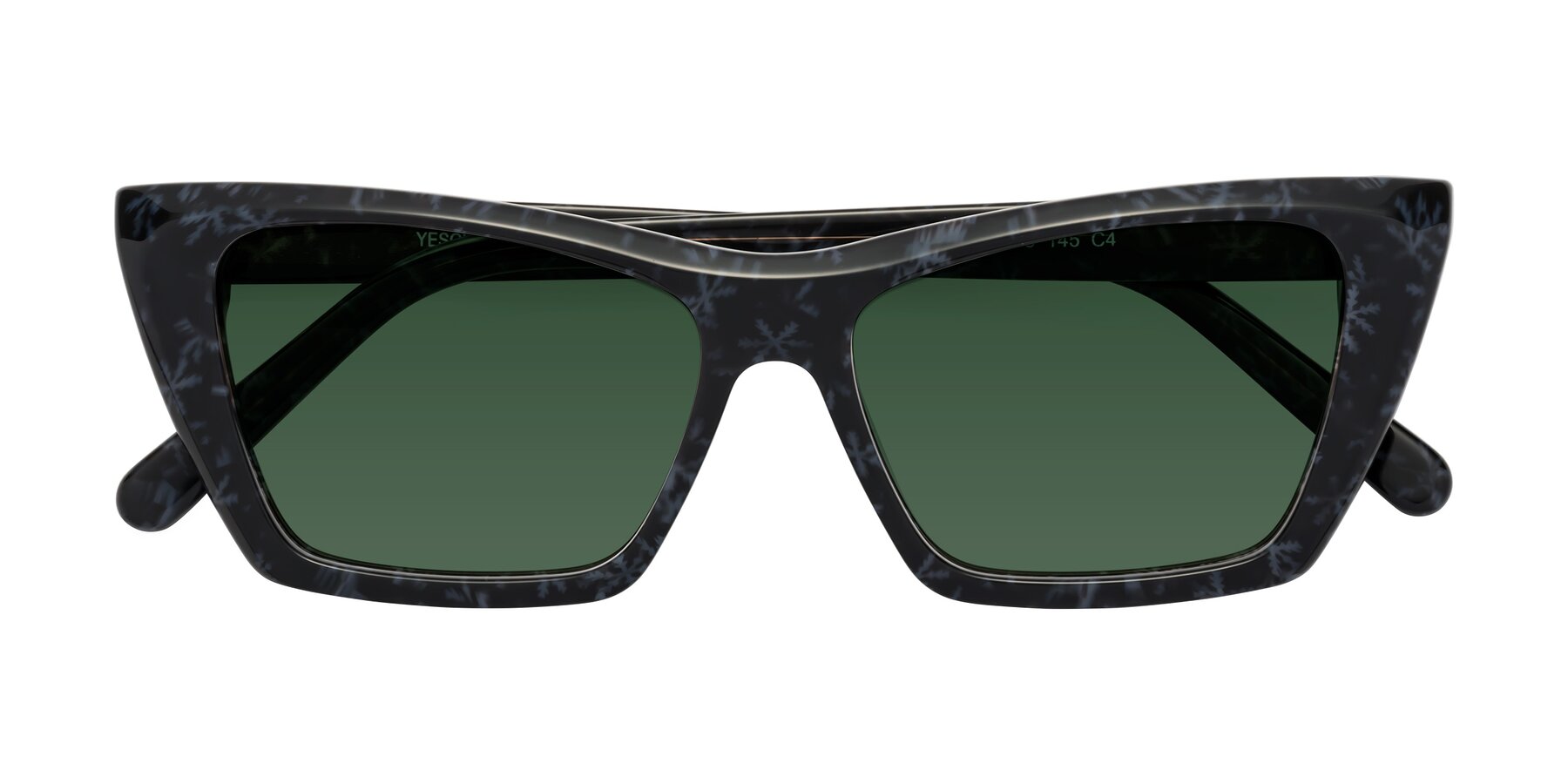 Folded Front of Khoi in Dark Gray Snowflake with Green Tinted Lenses