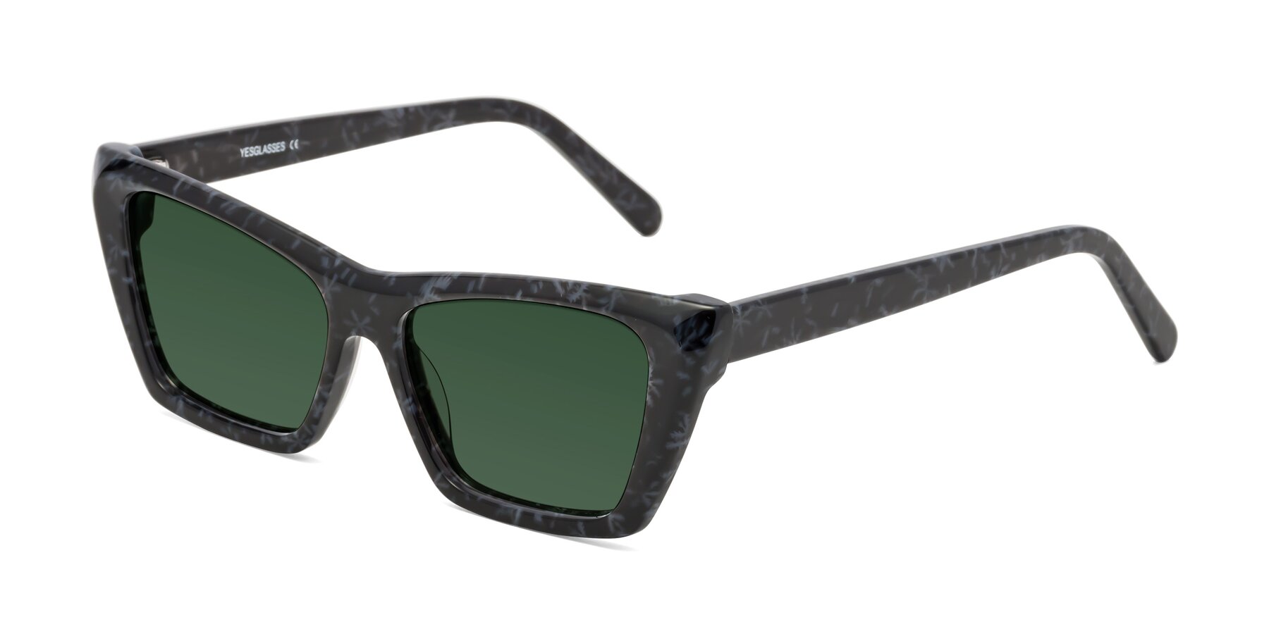 Angle of Khoi in Dark Gray Snowflake with Green Tinted Lenses