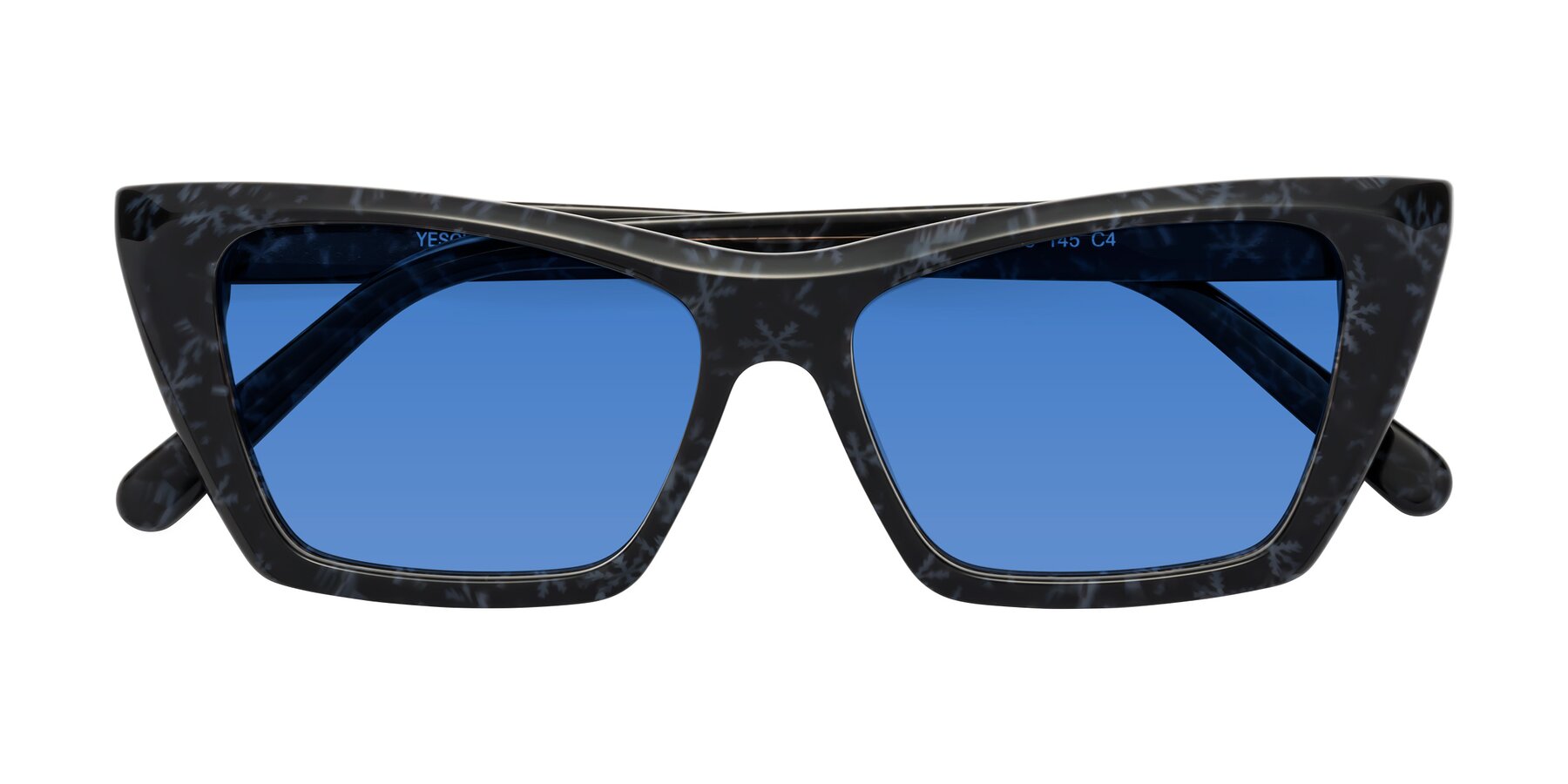 Folded Front of Khoi in Dark Gray Snowflake with Blue Tinted Lenses