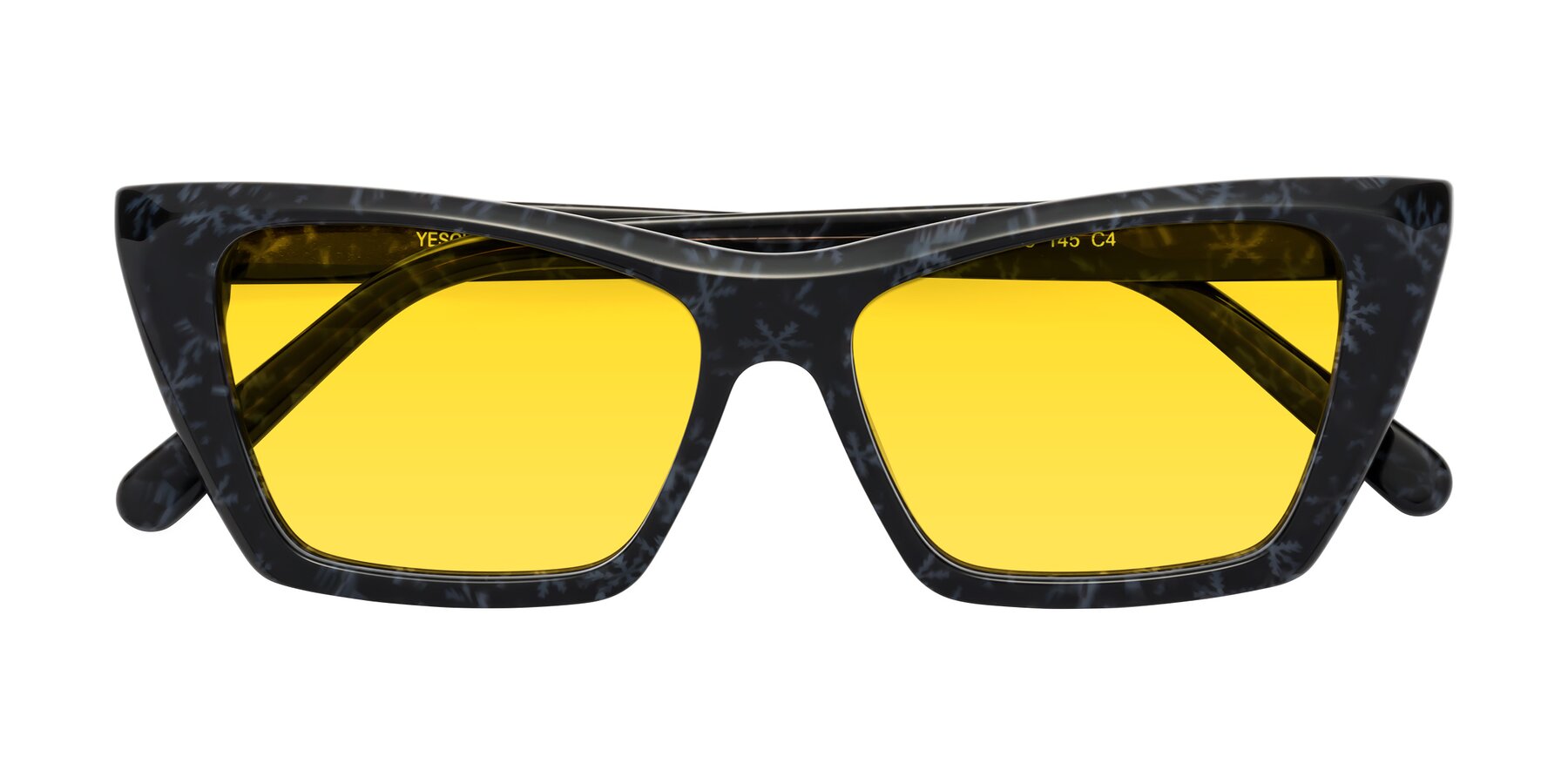 Folded Front of Khoi in Dark Gray Snowflake with Yellow Tinted Lenses