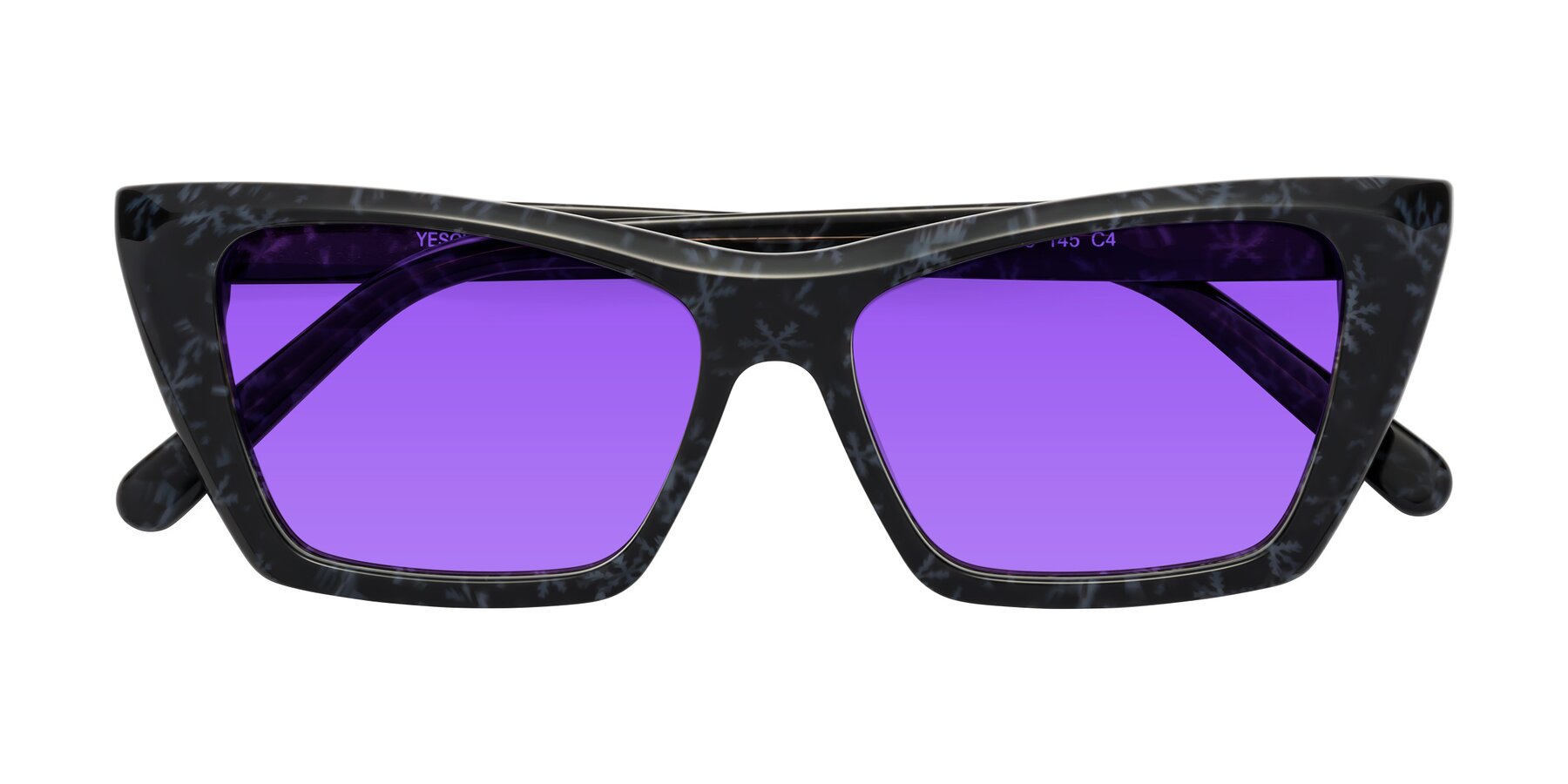 Folded Front of Khoi in Dark Gray Snowflake with Purple Tinted Lenses