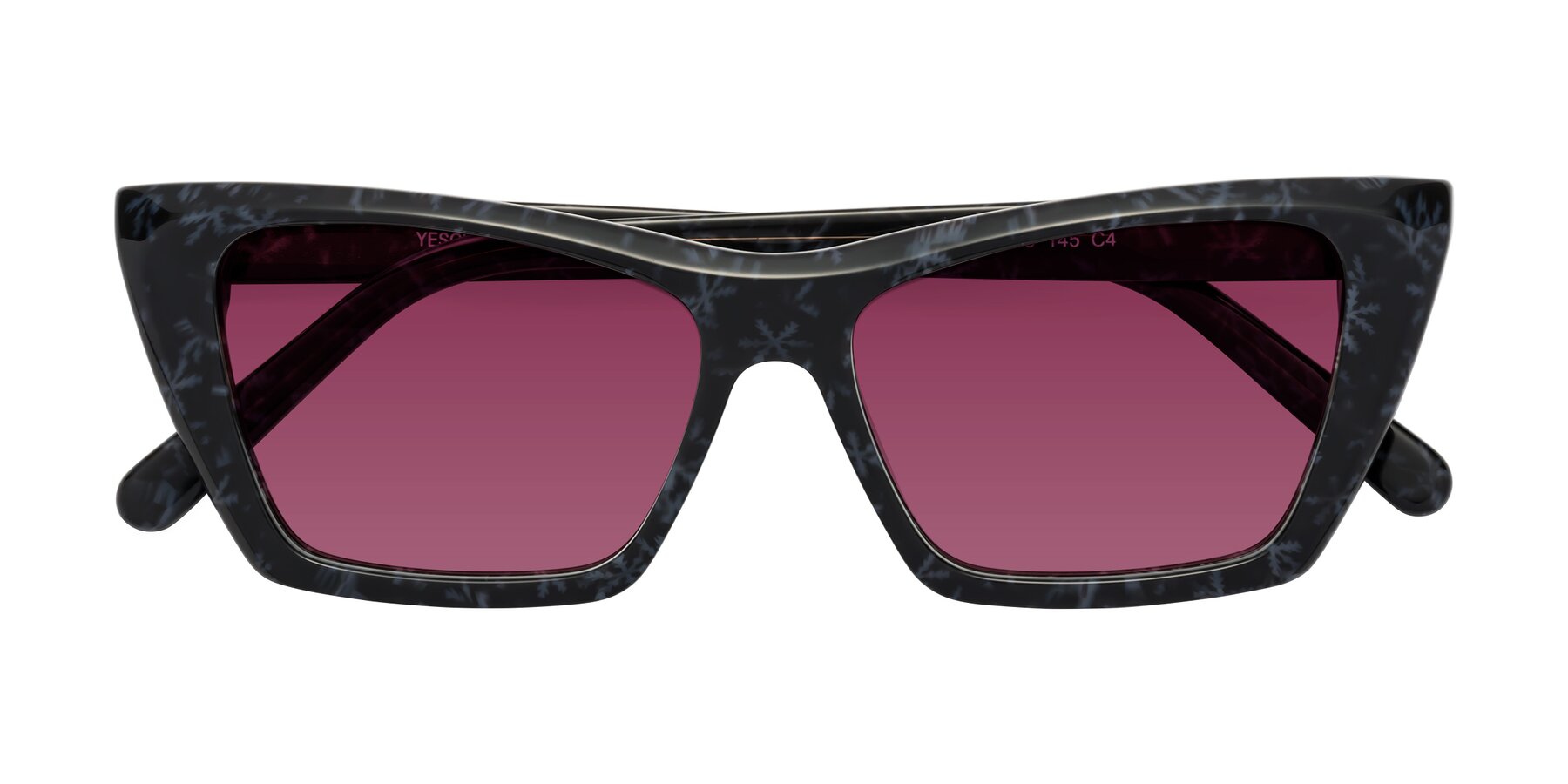 Folded Front of Khoi in Dark Gray Snowflake with Wine Tinted Lenses