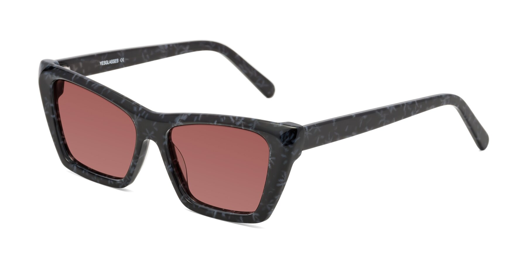 Angle of Khoi in Dark Gray Snowflake with Garnet Tinted Lenses