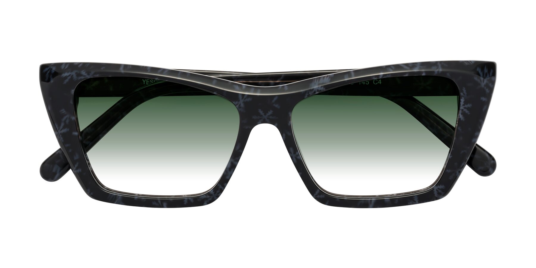 Folded Front of Khoi in Dark Gray Snowflake with Green Gradient Lenses