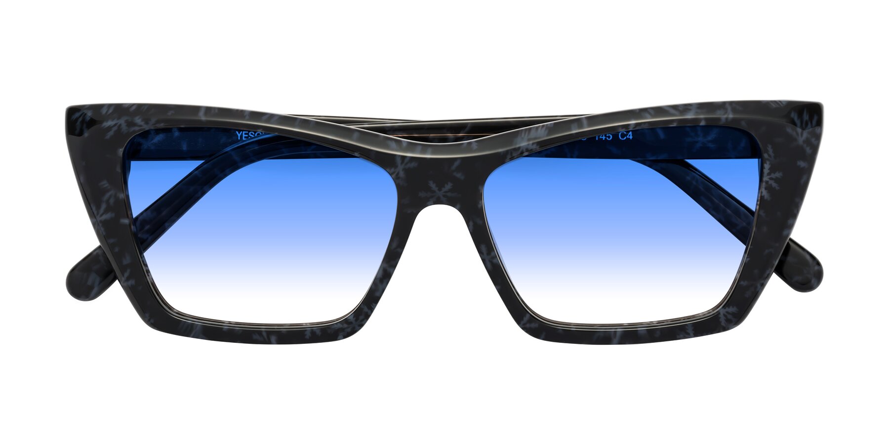 Folded Front of Khoi in Dark Gray Snowflake with Blue Gradient Lenses