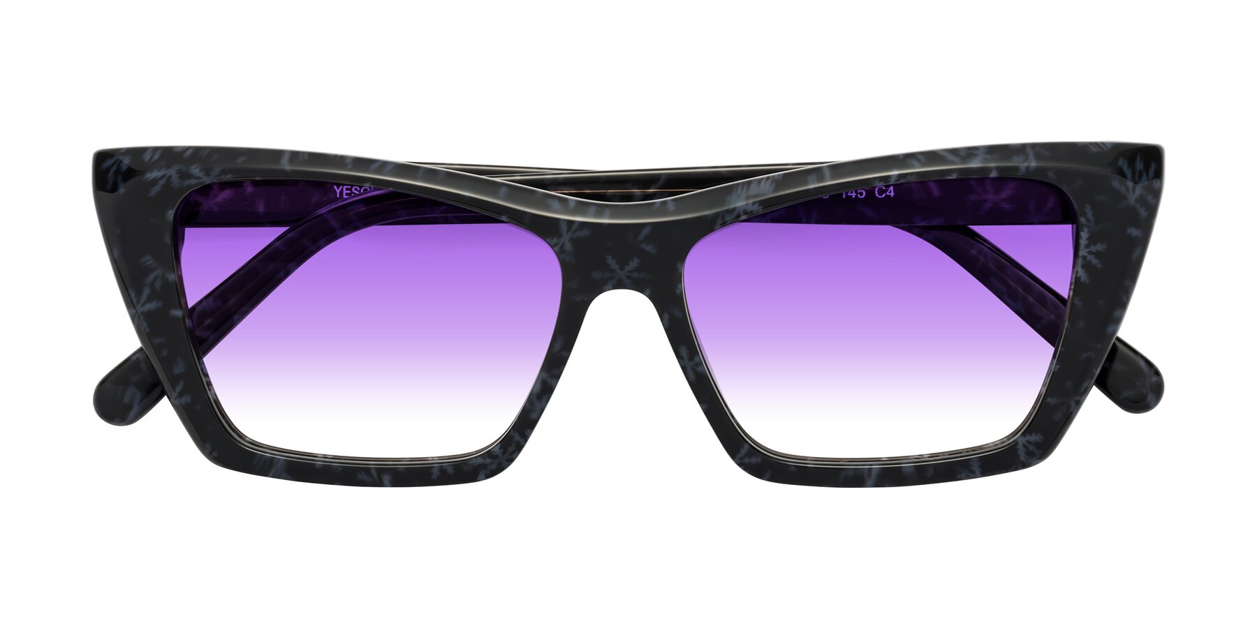 Folded Front of Khoi in Dark Gray Snowflake with Purple Gradient Lenses