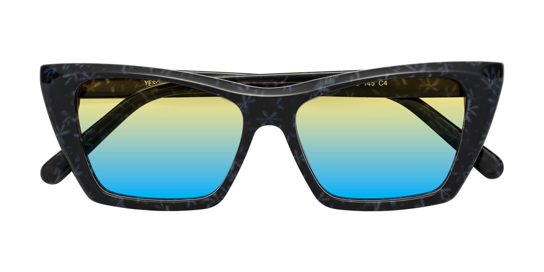 Folded Front of Khoi in Dark Gray Snowflake with Yellow / Blue Gradient Lenses