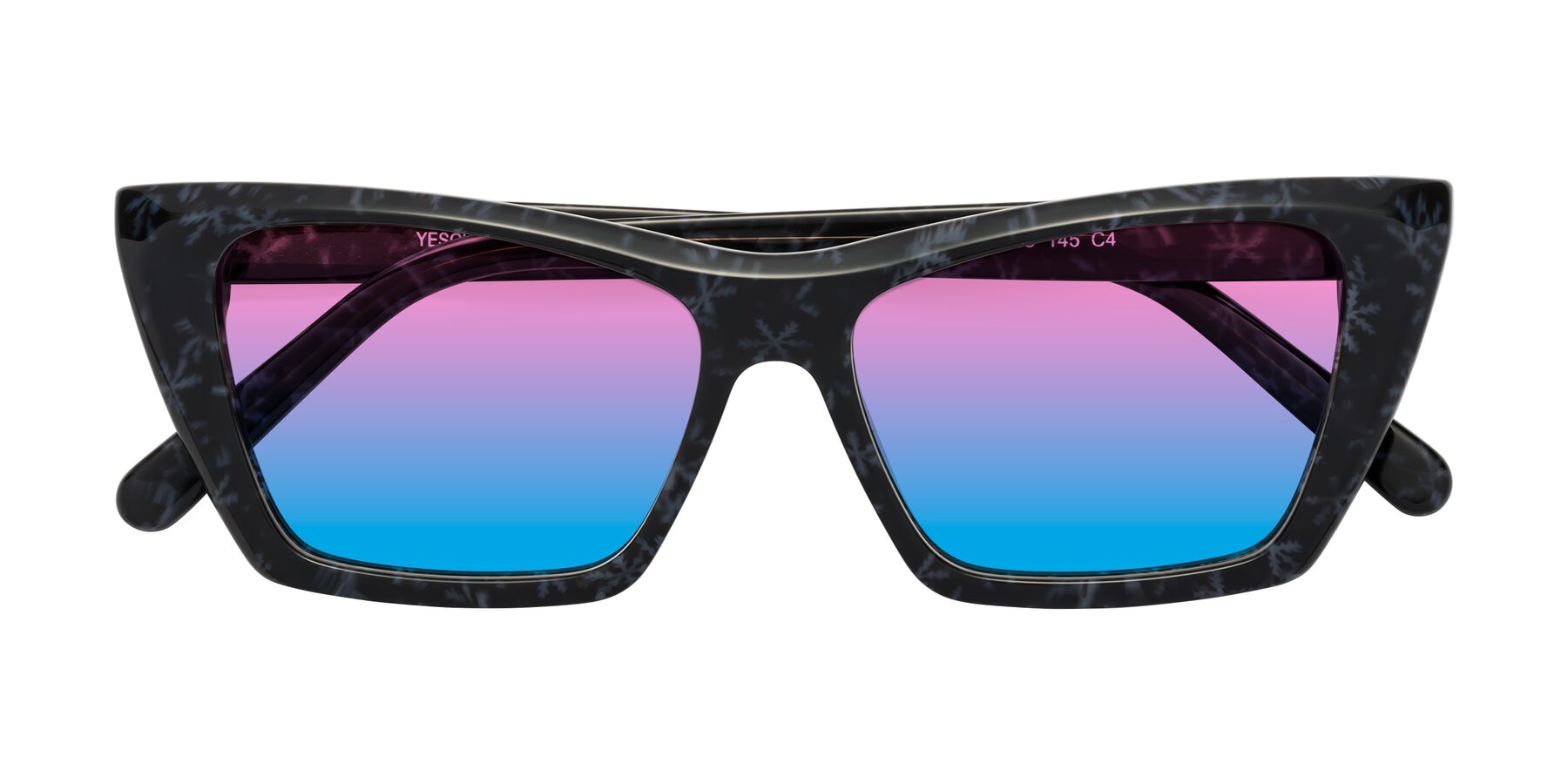 Folded Front of Khoi in Dark Gray Snowflake with Pink / Blue Gradient Lenses