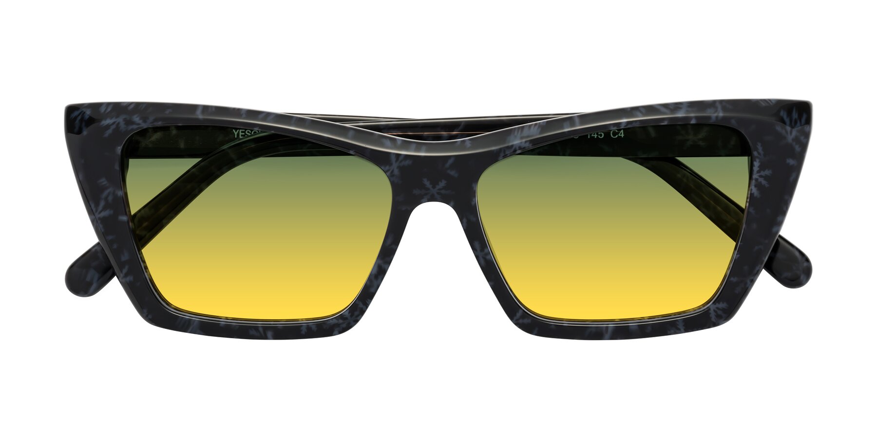 Folded Front of Khoi in Dark Gray Snowflake with Green / Yellow Gradient Lenses
