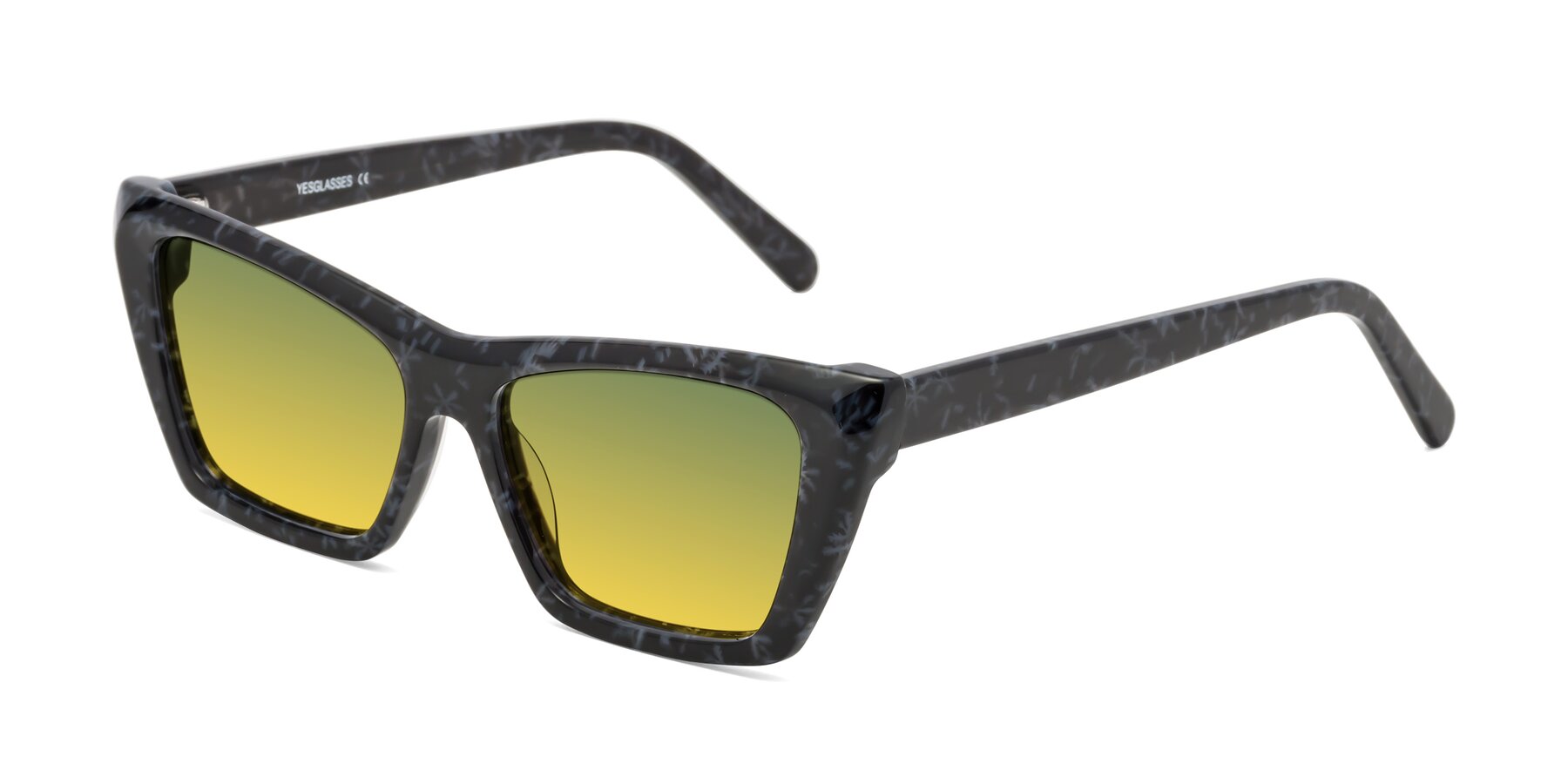 Angle of Khoi in Dark Gray Snowflake with Green / Yellow Gradient Lenses