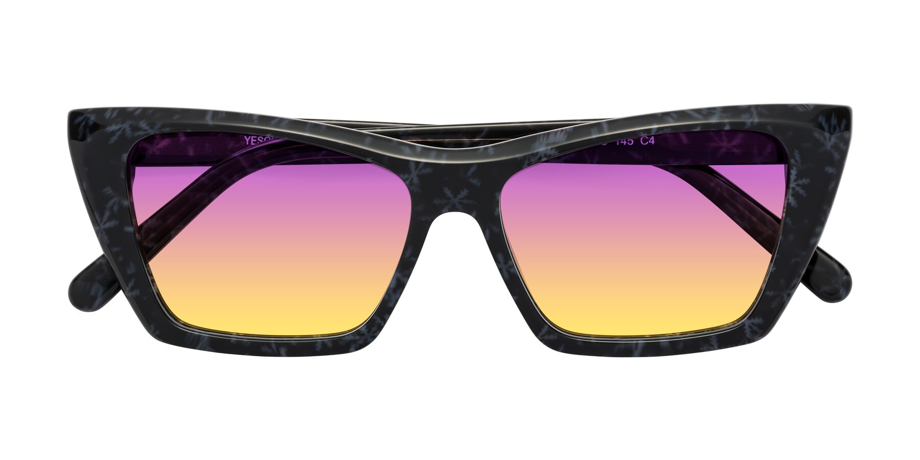 Folded Front of Khoi in Dark Gray Snowflake with Purple / Yellow Gradient Lenses