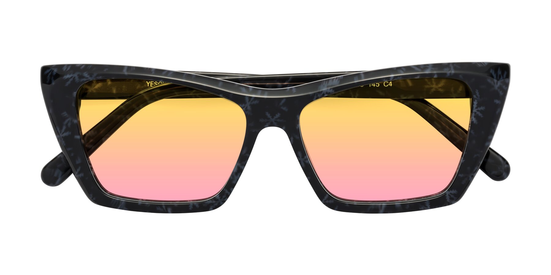 Folded Front of Khoi in Dark Gray Snowflake with Yellow / Pink Gradient Lenses
