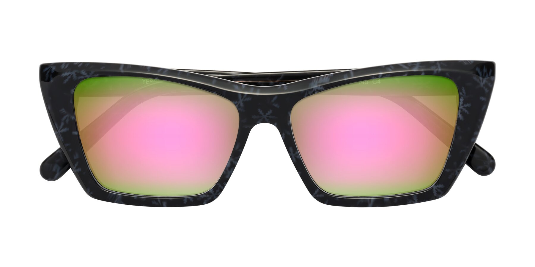 Folded Front of Khoi in Dark Gray Snowflake with Pink Mirrored Lenses
