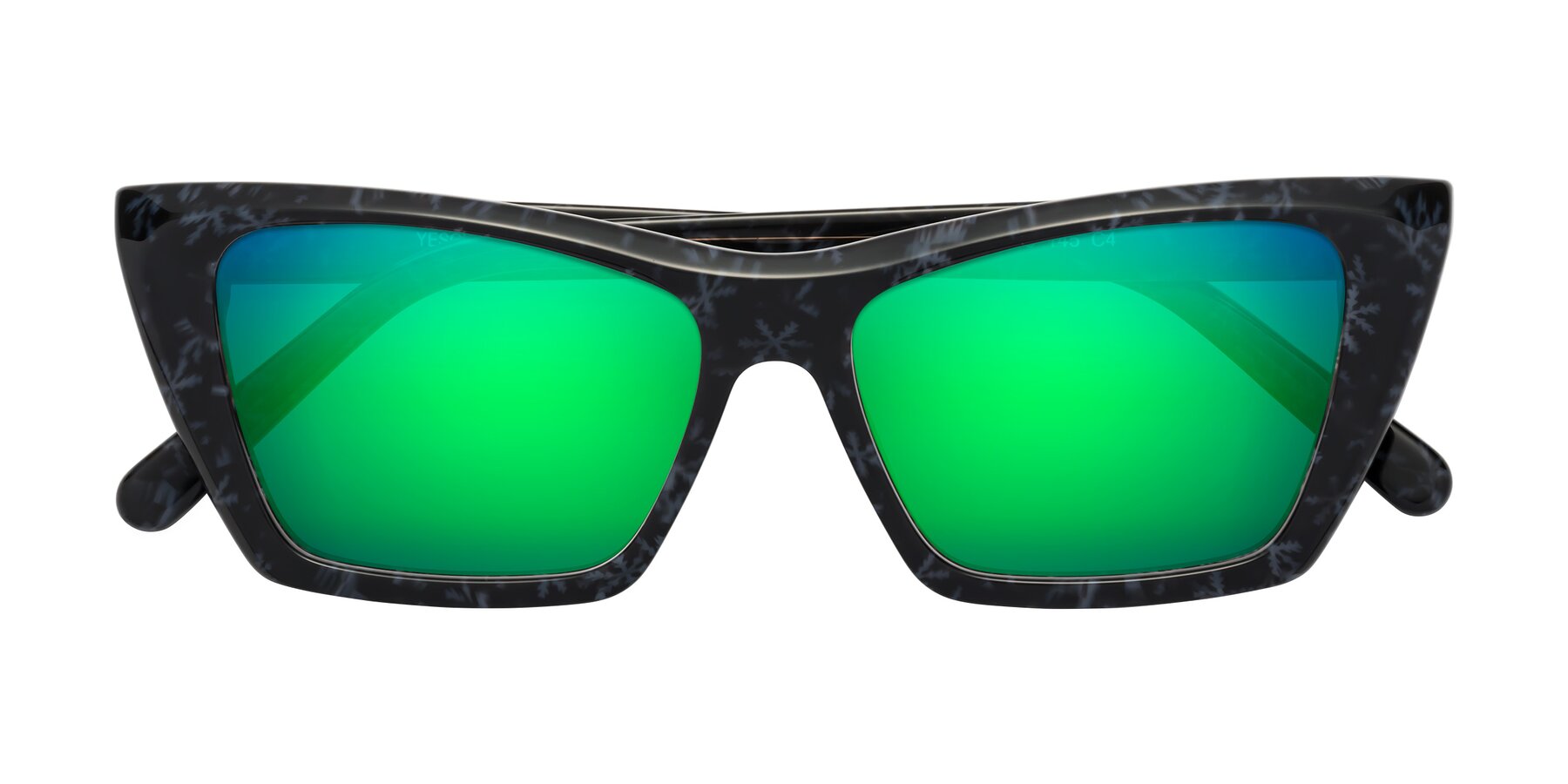 Folded Front of Khoi in Dark Gray Snowflake with Green Mirrored Lenses