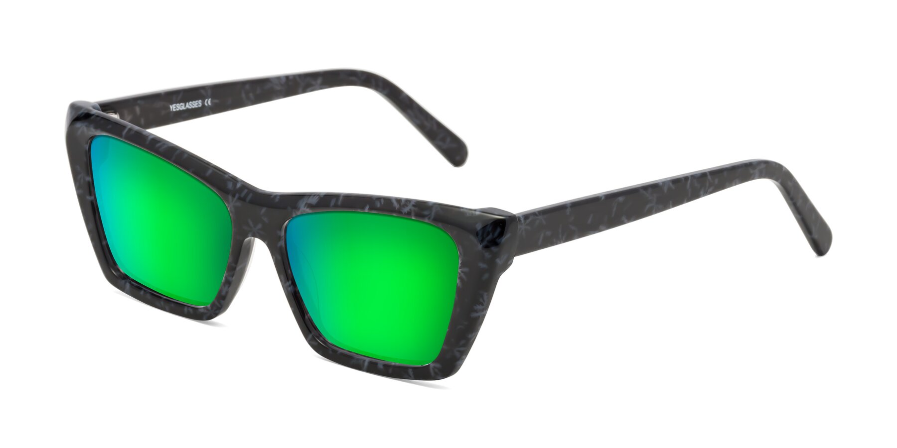 Angle of Khoi in Dark Gray Snowflake with Green Mirrored Lenses