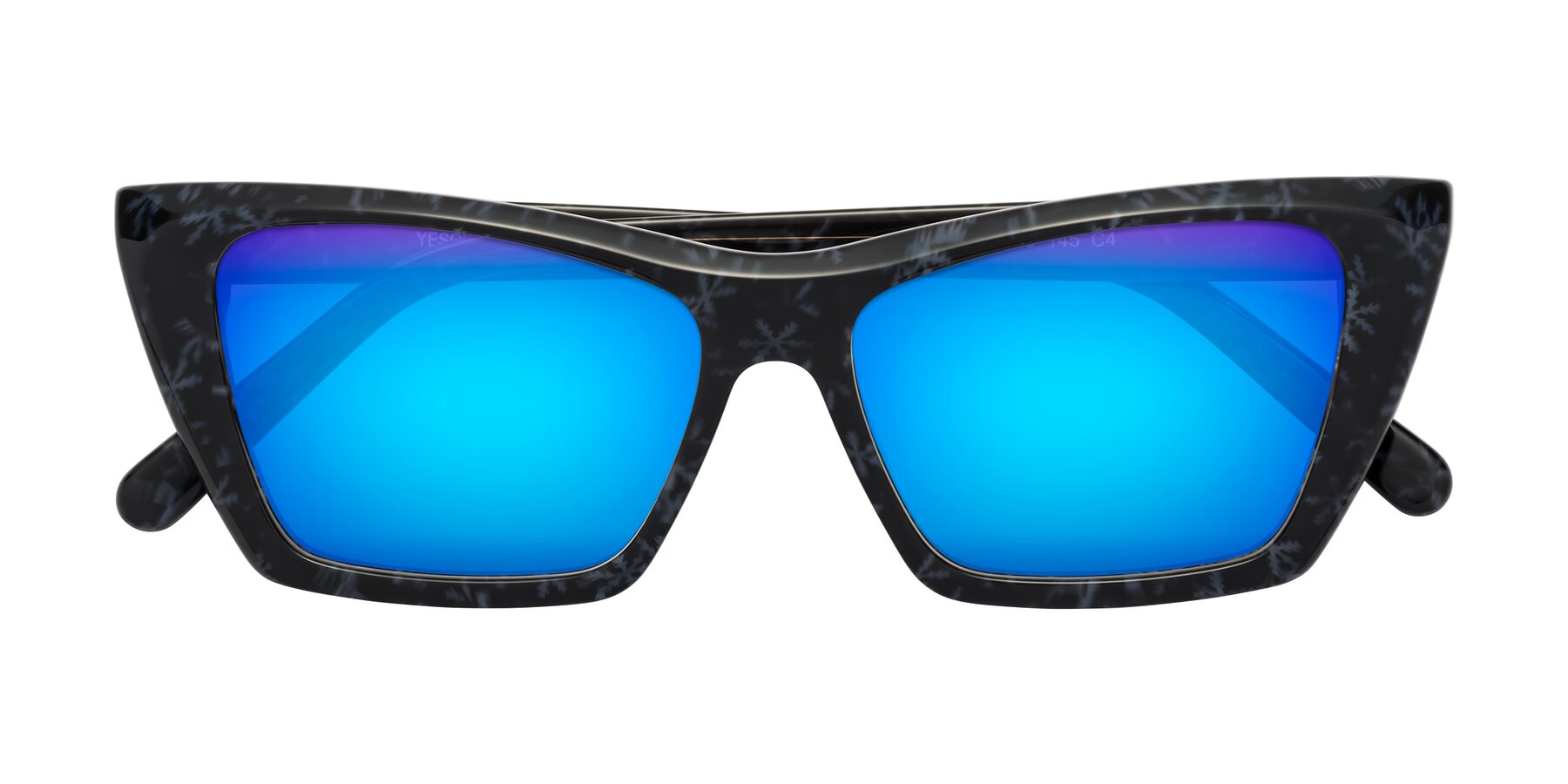 Folded Front of Khoi in Dark Gray Snowflake with Blue Mirrored Lenses
