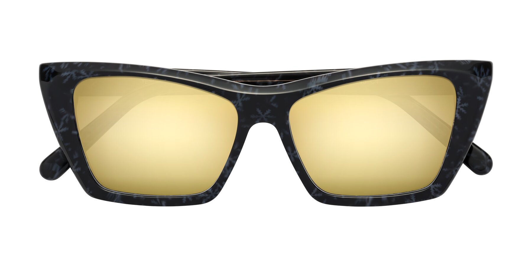 Folded Front of Khoi in Dark Gray Snowflake with Gold Mirrored Lenses