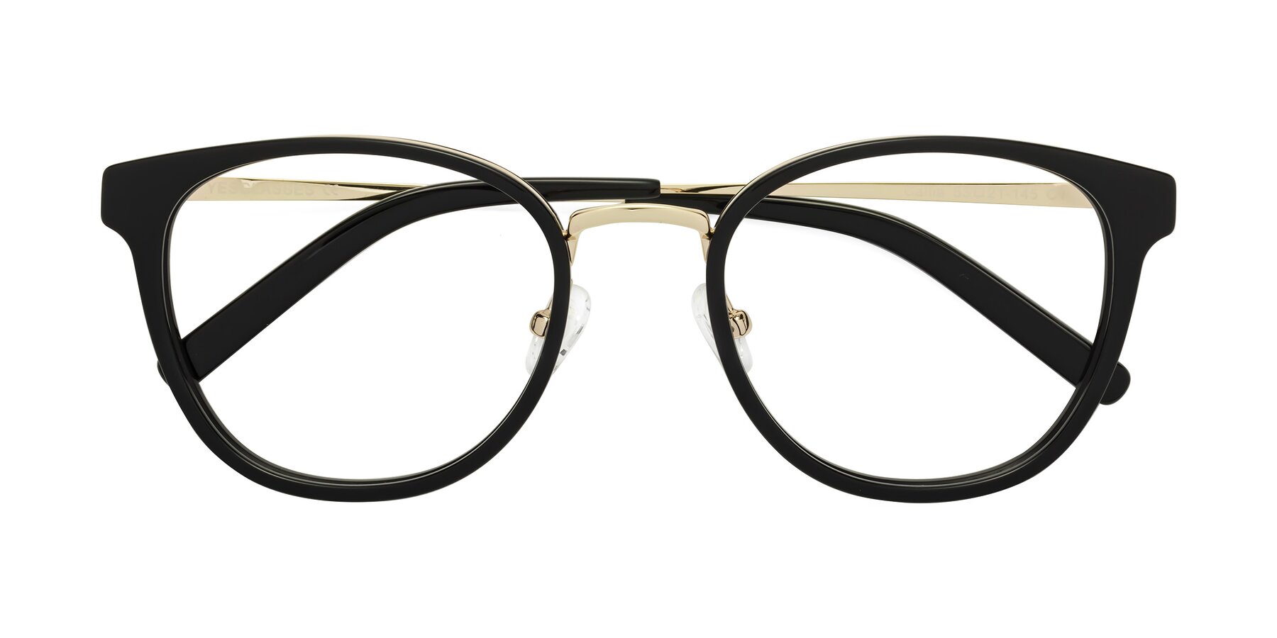 Folded Front of Callie in Black-Gold with Clear Reading Eyeglass Lenses