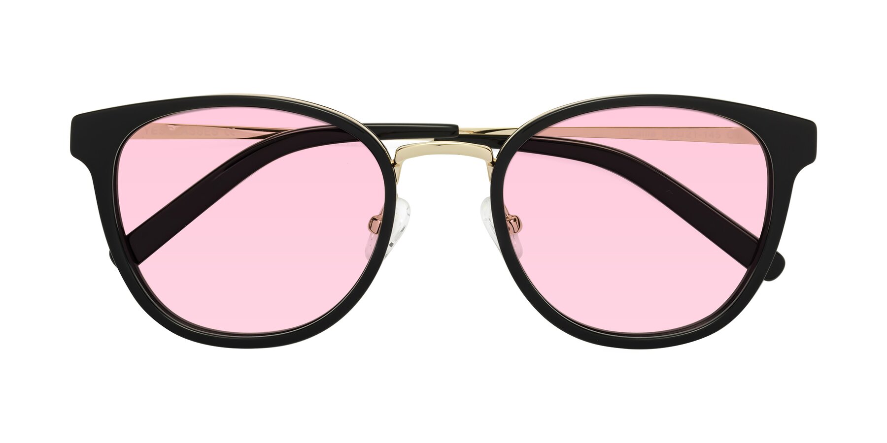 Folded Front of Callie in Black-Gold with Light Pink Tinted Lenses