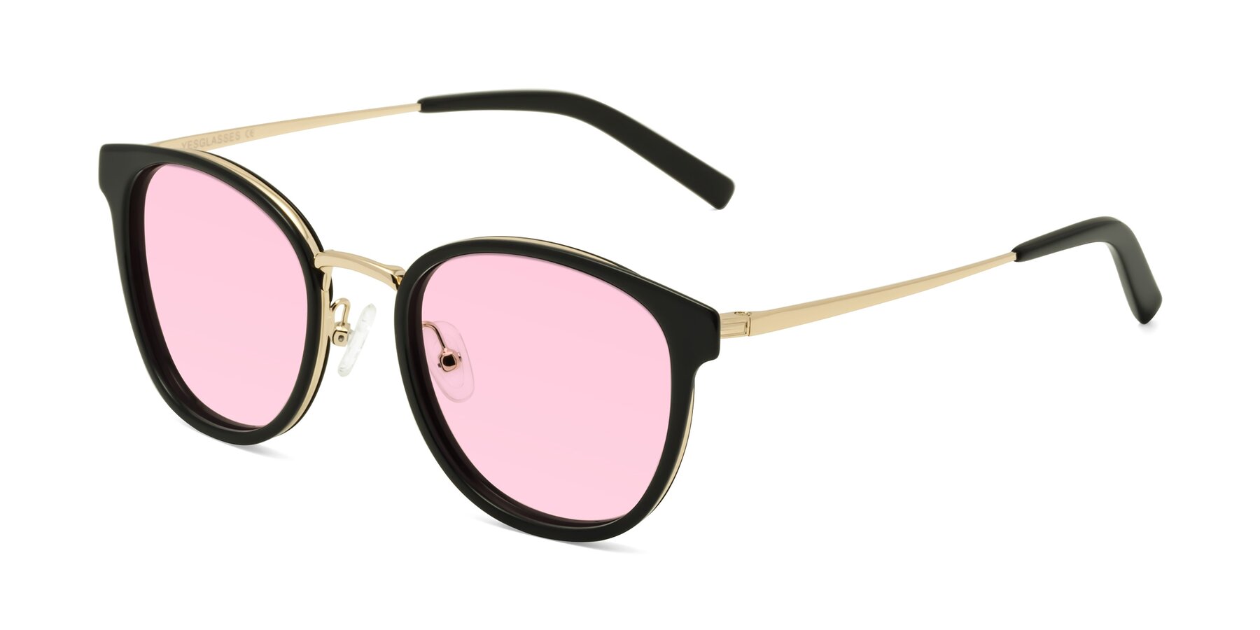 Angle of Callie in Black-Gold with Light Pink Tinted Lenses