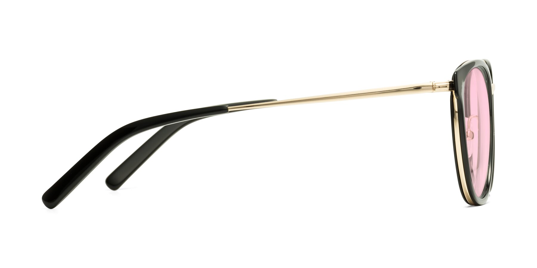 Side of Callie in Black-Gold with Light Pink Tinted Lenses