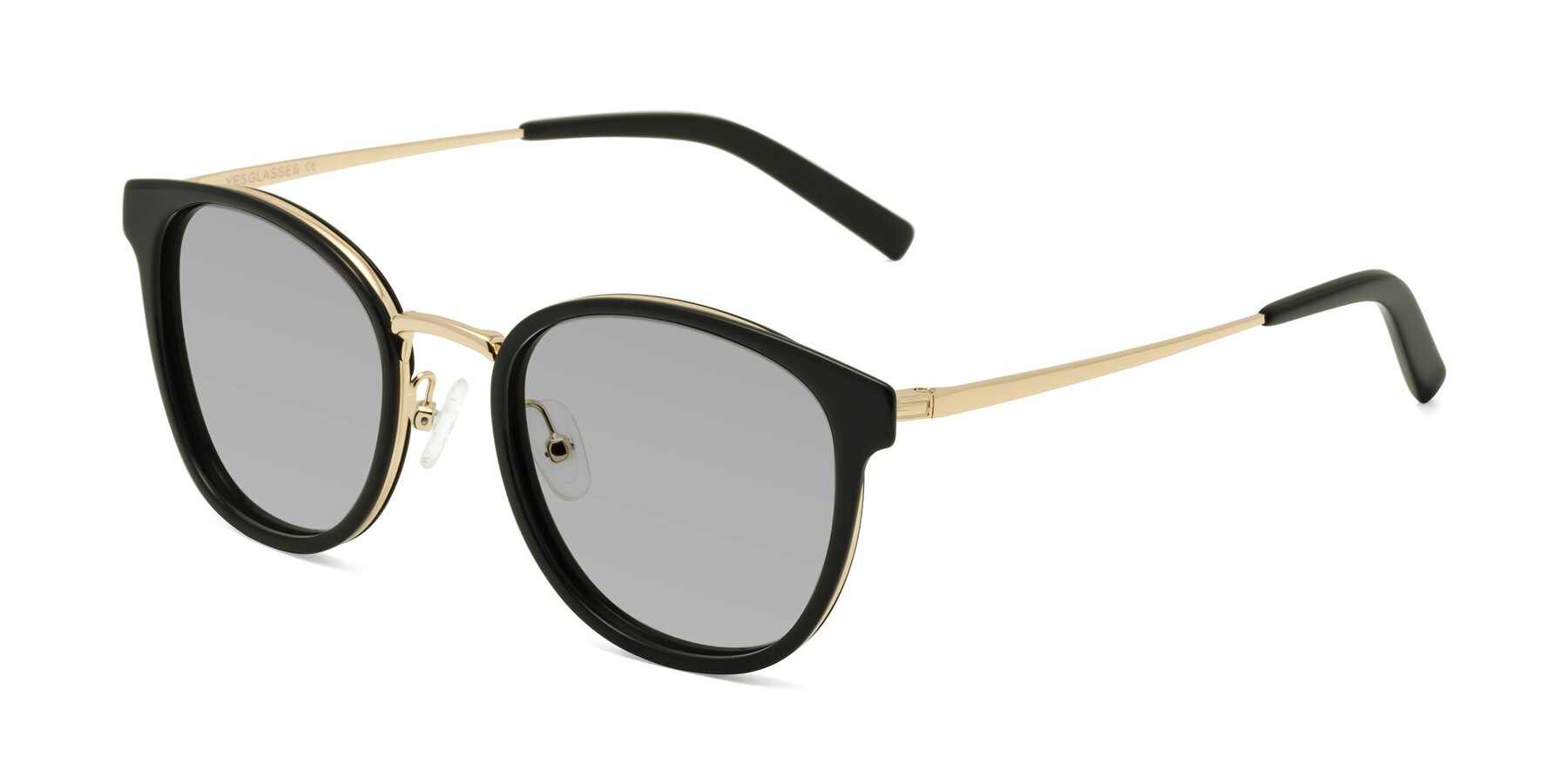 Angle of Callie in Black-Gold with Light Gray Tinted Lenses