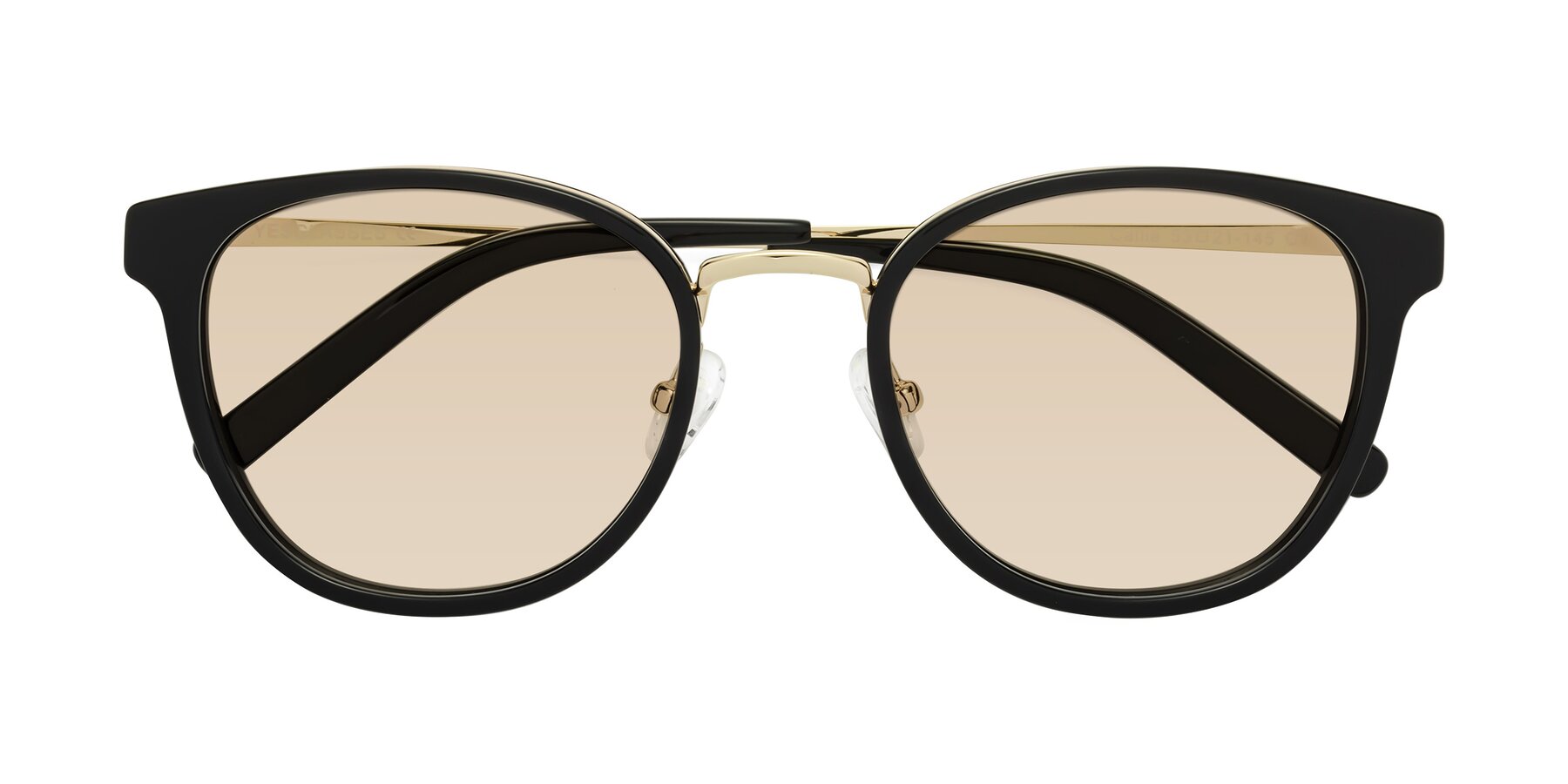 Folded Front of Callie in Black-Gold with Light Brown Tinted Lenses