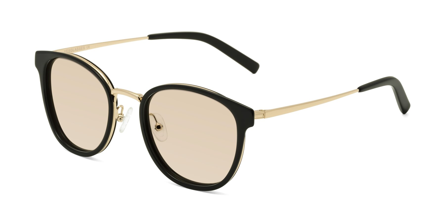 Angle of Callie in Black-Gold with Light Brown Tinted Lenses