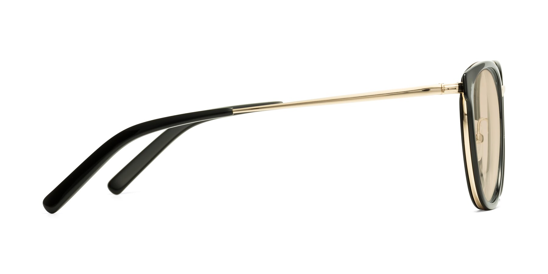 Side of Callie in Black-Gold with Light Brown Tinted Lenses